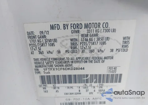 2013 Ford F-150 Xl from USA, damaged, VIN 1FTFX1CF6DKD28044